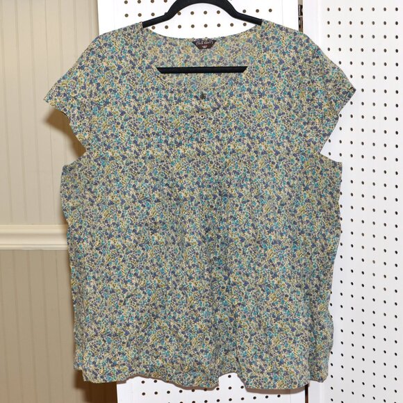 Plus Size XXL Old Navy Ditsy Floral Cotton Pleated Short Cap Sleeve Blouse Top - Picture 1 of 13